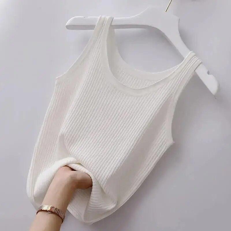 Sommer Ensfarget Tettsittende Casual Camisole Dame Pluss Størrelse Slank Yttertøy Elegant Vest Kvinne Enkel Underdel Uten Ermer Tynn Stil Chic Ny