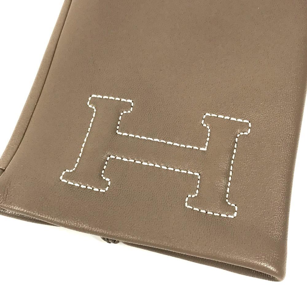 Hermes H202053G H Logo Bastille Accessories Gloves Leather Etoupe Gray Unused