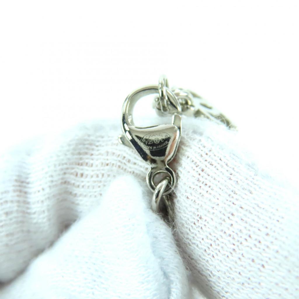 Great CHANEL Necklace COCO Mark Rhinestone Fake Pearl Silver Women F25C Used