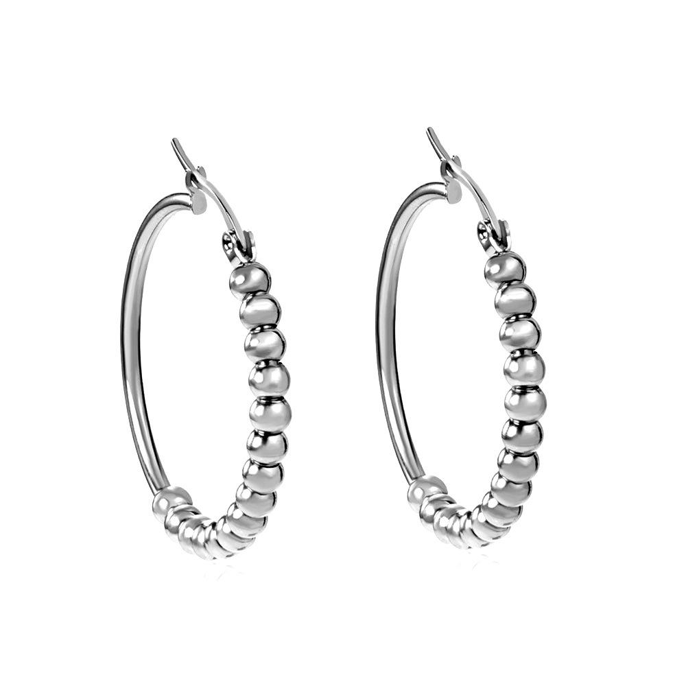 High-End European and American Stainless Steel Hoop Earrings with Steel Beads
