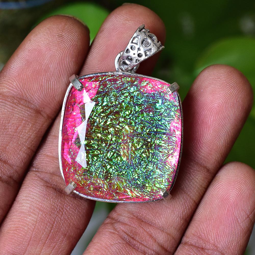 Lab-Created Opal Pendant 111 ct Square Cushion Cut Monarch 925 Sterling Silver October Birthstone