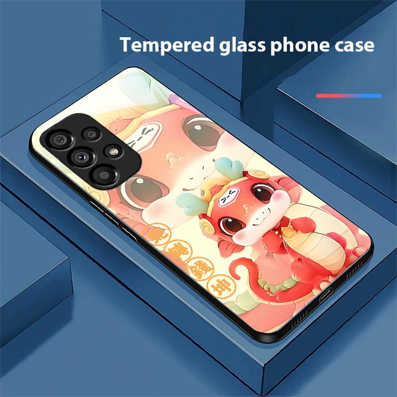 

New Cartoon Snake For Samsung Galaxy S10 20 Plus 21 FE 22 23 24 FE 25 Ultra Black Tempered Glass Phone Case Hard Shell for Galaxy S21 Ultra