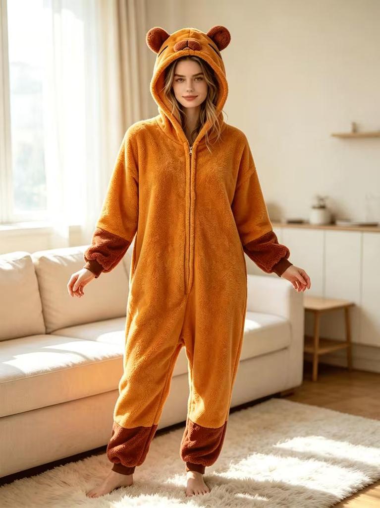 Unisex Einteiler Capybara Kigurumi Erwachsene Fleece Anime Schlafanzug Hausanzug Weihnachten Halloween Cosplay Kostüm Overall