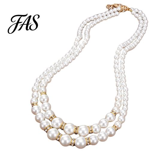 Jewelry Adjustable Double-Layer Luxury Faux Pearl Trendy Necklace Beads for Party Pendant золотистый