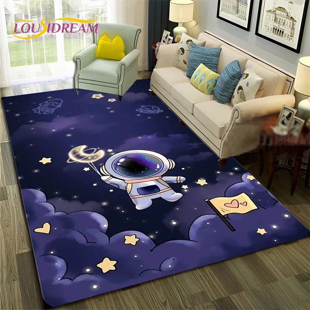 Outer Space Astronaut Planet Cartoon Carpet Rug for Home Living Room Bedroom Sofa Doormat Decor,Kid Area Rug Non-slip Floor Mat