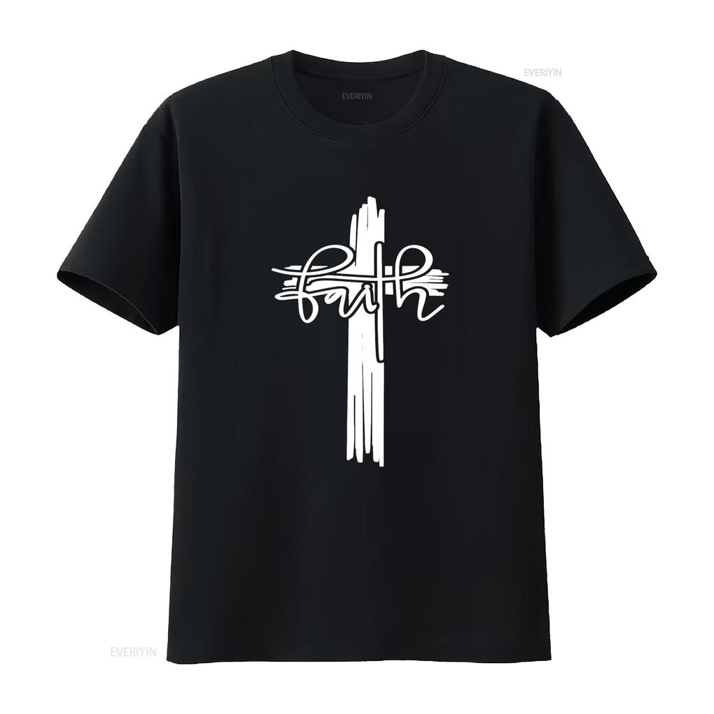 Men s Christian Faith Cross T Shirt Bible Black vintage Washed fashion Versatile Stylish Casual graphic Comfortable Soft