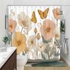 1Pc Vintage Style Peach And Cream Floral Shower Curtain, Polyester Fabric, Machine Washable, Suitable For Bathroom Decoration
