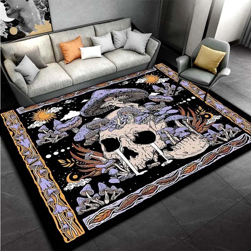 Crystal Velvet Skull Mushroom Pattern Carpet for Bedroom,Livingroom,Bathroom Doormat with Lightweight Non-slip Easy-Care
