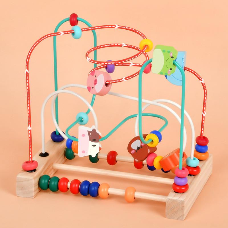 Wooden Bead Educational Stringing Toy With Animal Figures For Learning Kids