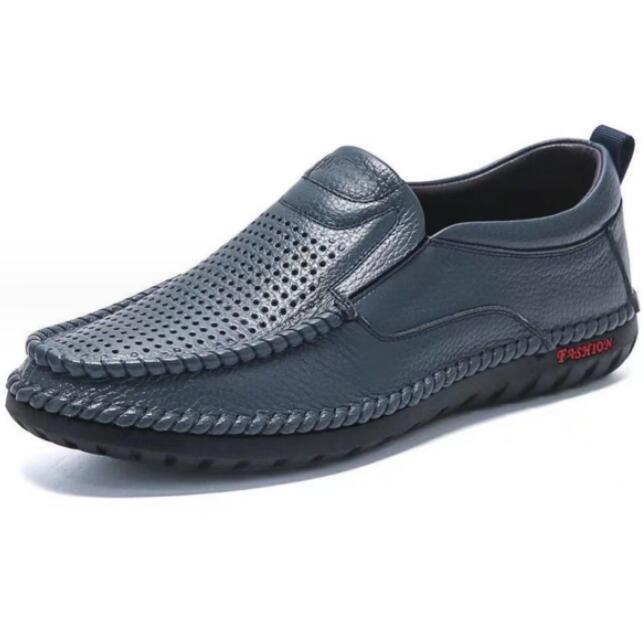 Business Genuine Leather Men Shoes Summer Slip on Loafers Breathable Men Casual Leather Shoes Black Flats Driving Shoe Moccasins