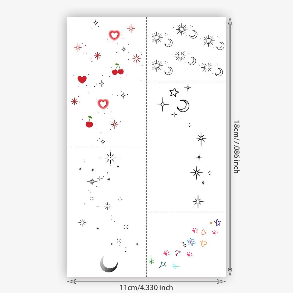 Star And Moon Small Pattern Tattoo Sticker, Waterproof And Long-Lasting, Clavicle Girl Heart, Simulated Tattoo Sticker 11*18