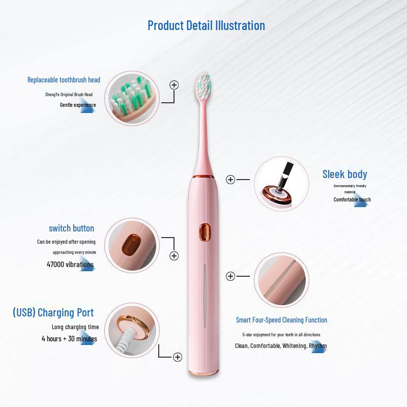 Rechargeable Sonic Electric Toothbrush with Magnetic Levitation Motor and Long-Lasting Battery