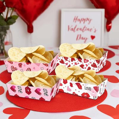 12Pcs/Set Creative Disposable Paper Food Trays Paper Rectangular Valentine's Day Dinner Plate Thickened Boat-Shaped Trays