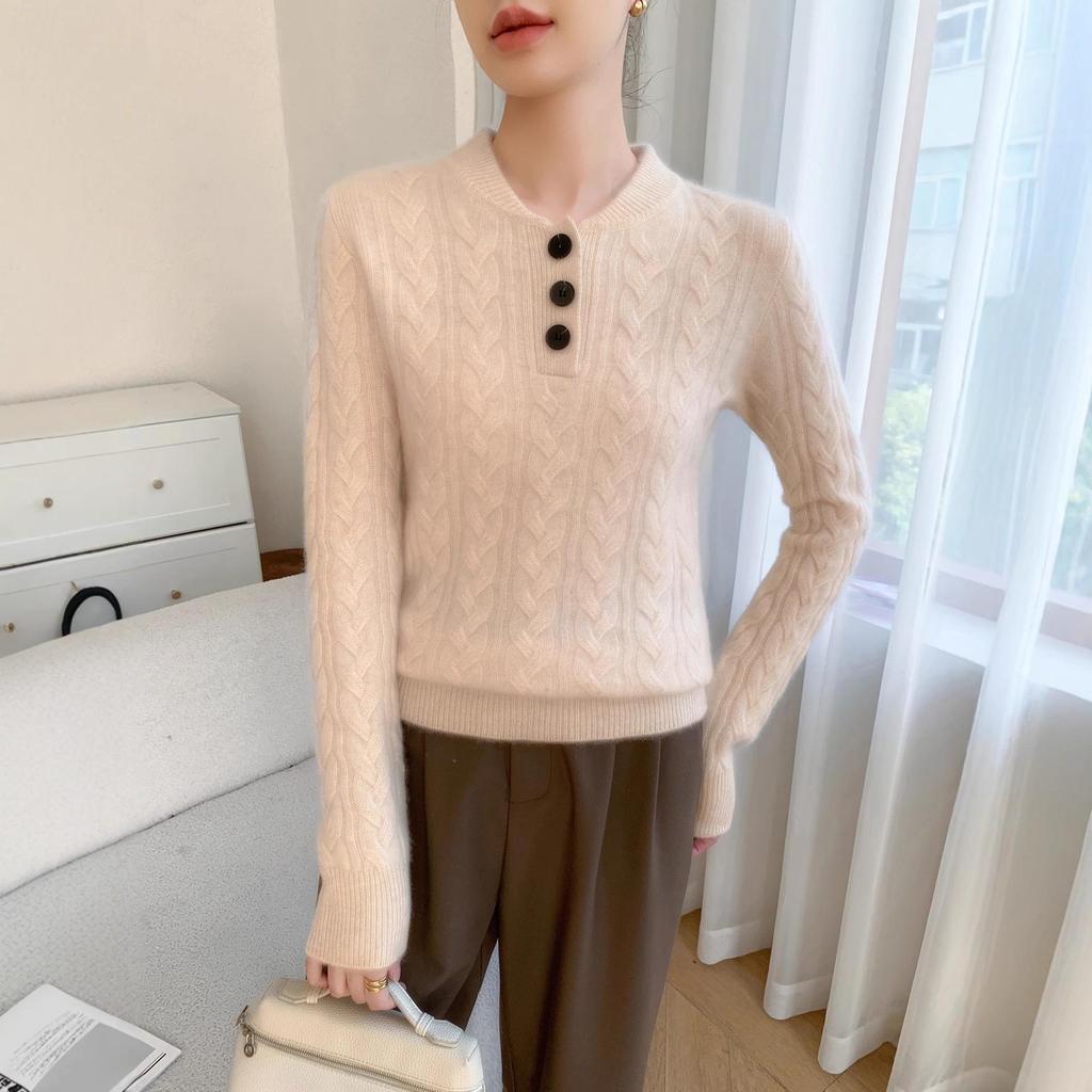 Women's Solid Color Cashmere Cable Knit Pullover Sweater - Round Neck, Thick, Warm Base Layer