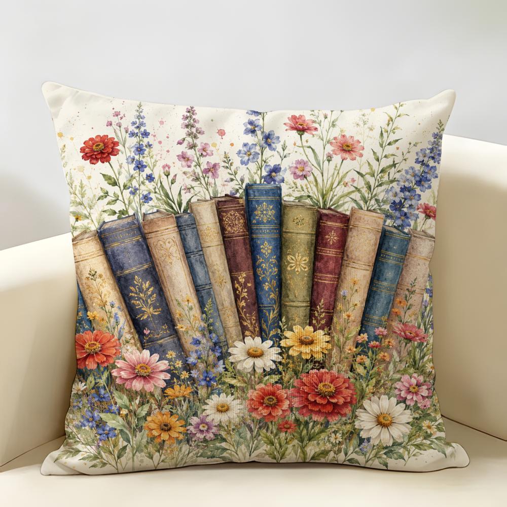 Colorful Flower Bookshelf Cushion Cover Durable Hypoallergenic Organic Linen Short Pillow Cover Washable