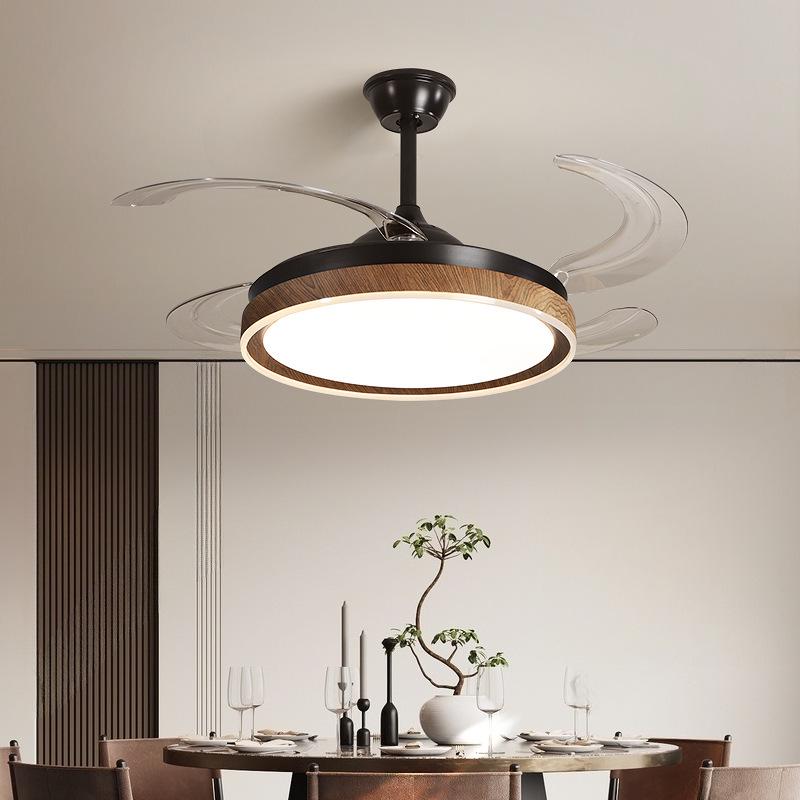 Chinese Style Silent Ceiling Fan with Light - Walnut Finish, Retro Design, High-End, Large Airflow for Bedroom or Restaurant.