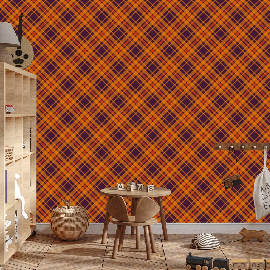 Halloween Plaid Wallpaper Orange and Red 50x1000