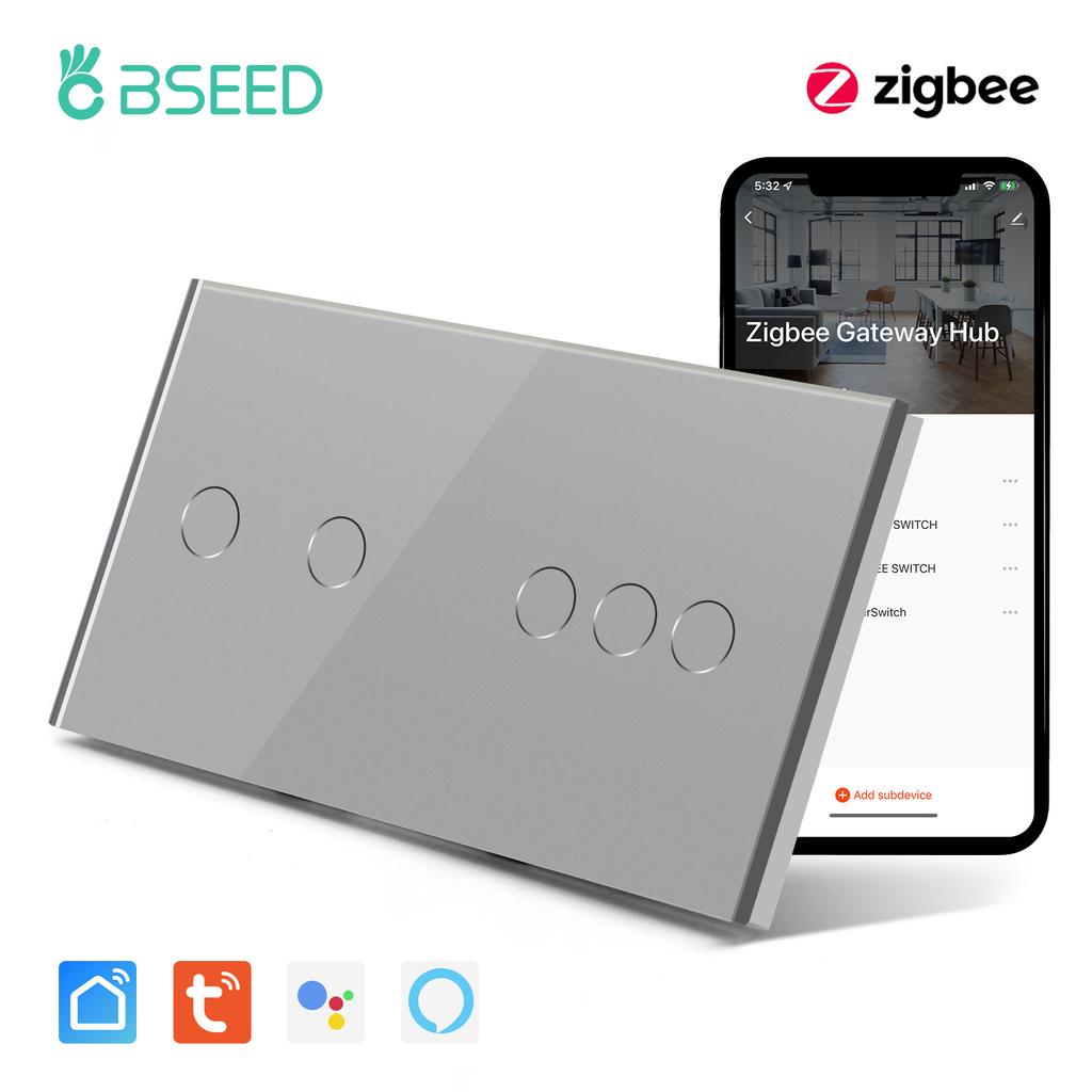 BSEED 2/3/4/6-fach Zigbee Smart EU Einzel-Phase 157mm Touch-Lichtschalter Glaspanel Smart Switch Alexa Smart Life Kompatibel