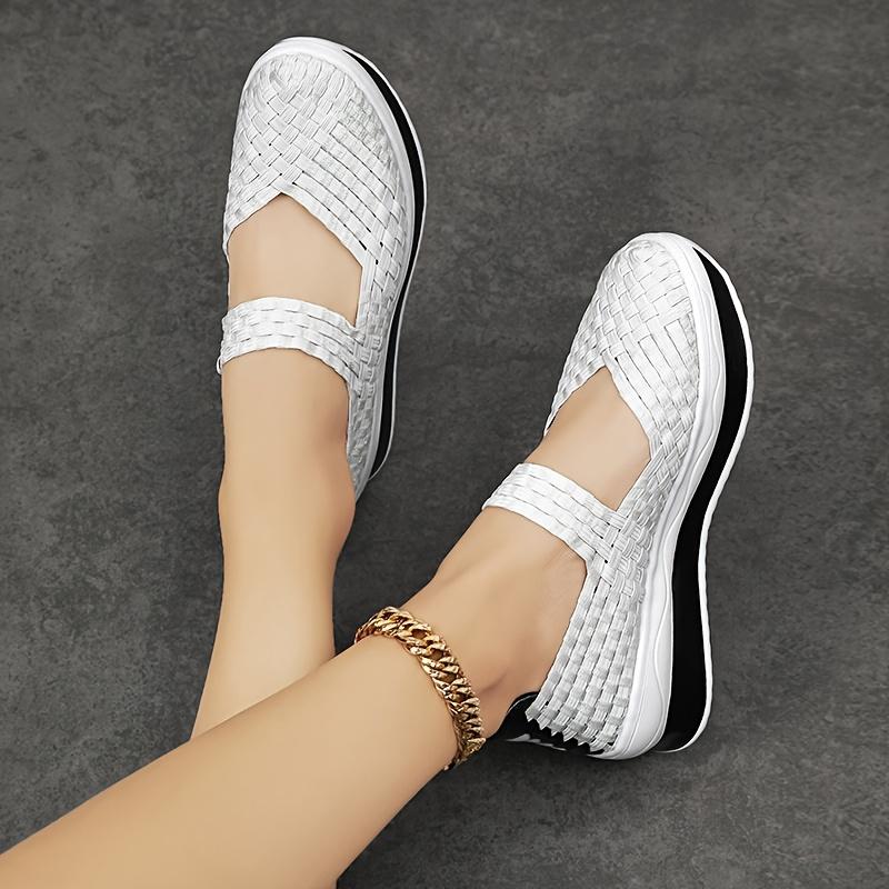 Women'S Fashion Casual Hand-woven Shoes, Solid Color, Low Top, Slip-on, Plain Toe, Summer Season,Fabric Insole, No Printing,