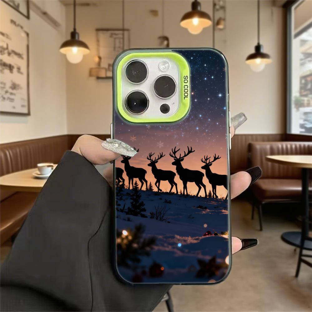 Christmas Reindeer Under Sky Hard Phone Case for Iphone 16 15 14 13 12 11 Pro Max Mini Shockproof Anti-Scratch Protective Cover