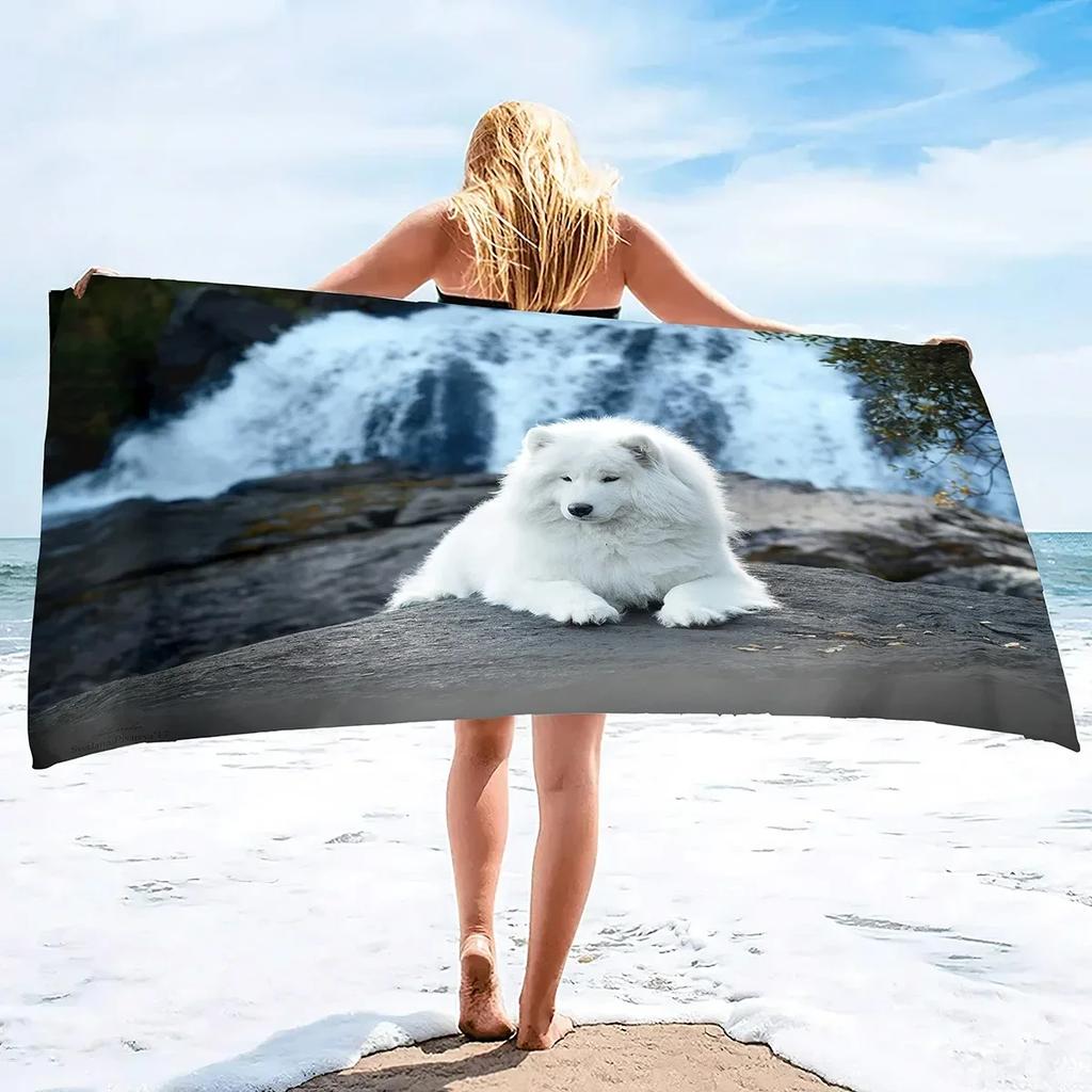 Samoyed Dog Beach Towel Cute Pet Bath Towel Microfiber Quick Dry Travel Sport Spa Swimming Pool Towels Absorbent Bikini Cover Up