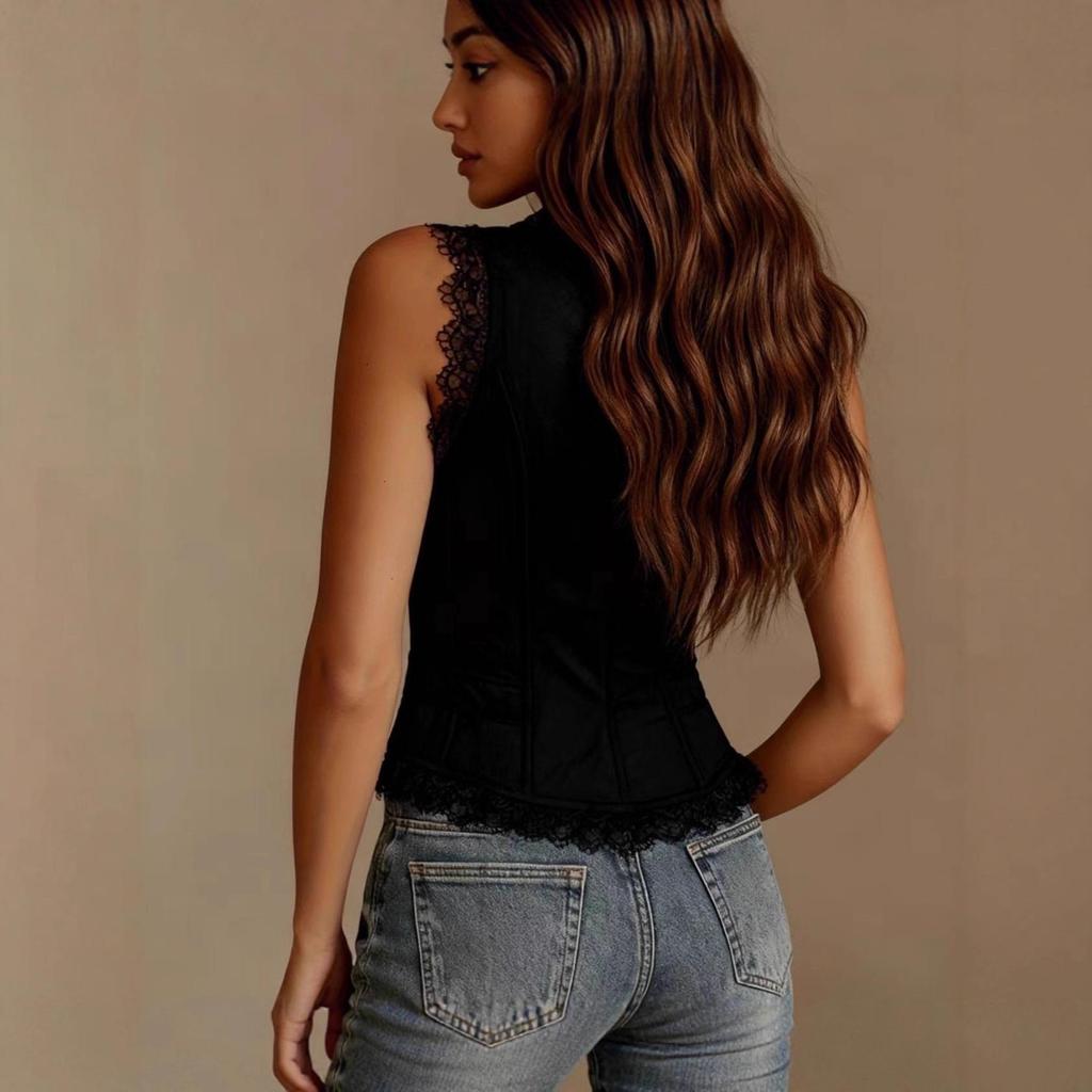 2025 Suede Velour V-neck Tank Top - European & American Style for Women