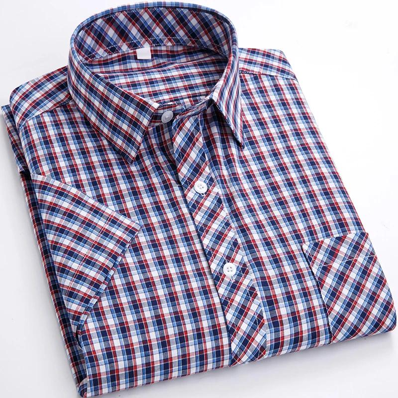 2026 Summer Thin Plaid  Men's Shirts Short Sleeve  Plus Size Cotton Soft Comfortable Young Casual Social Shirt Clothing