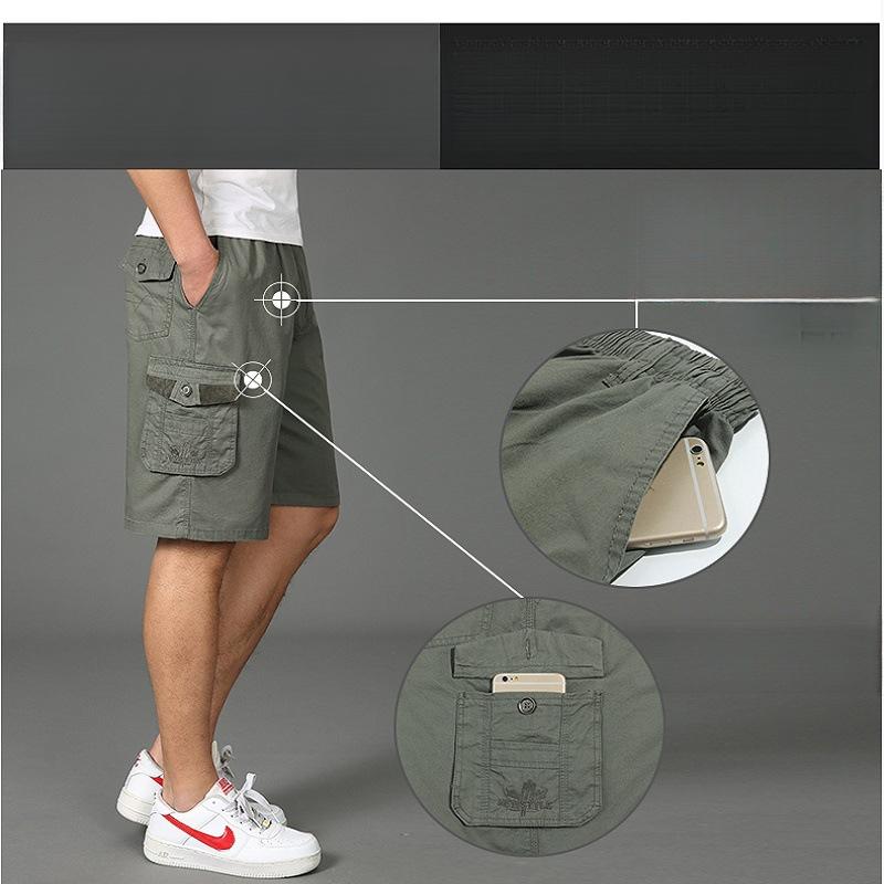 Men'S Plus Size Casual Shorts Summer Pure Cotton Cargo Shorts Multi-Pocket Loose Breathable Knee-Length Beach Shorts