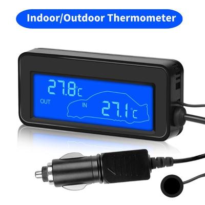 Bil inomhus-/utomhustermometer med sensor Mini LCD Digital Display Temperatur Auto 12V Digital termometer Bekväm med blå bakgrundsbelysning