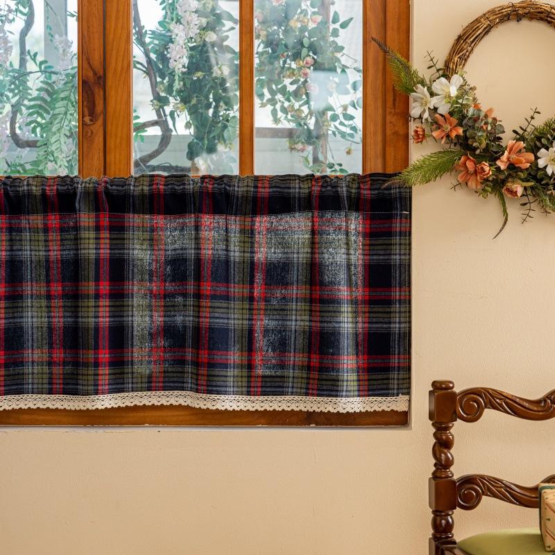 Weihnachtsrot und Schwarz Karierte Vorhänge Kurz Landhausstil Gingham Vorhang Weihnachten für Wohnzimmer Schlafzimmer Esszimmer