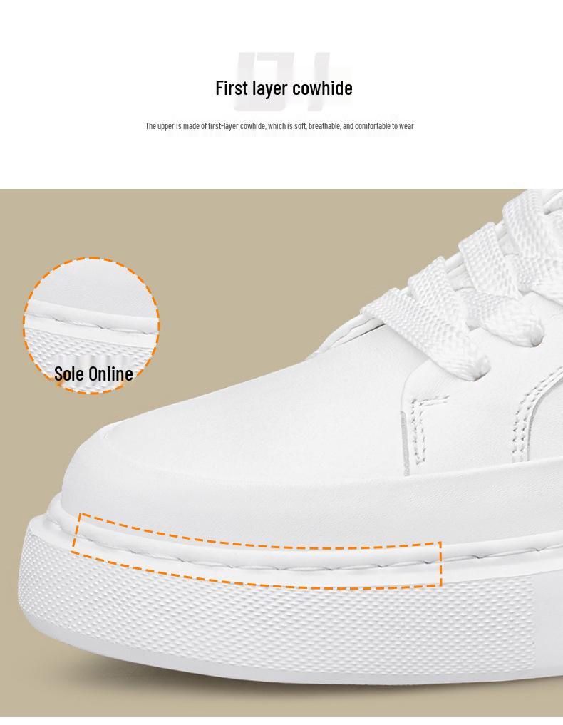 Spring Collection: Thick Sole Height-Boosting White Leather Sneakers for Couples – Trendy, Versatile, Casual Sports Shoes