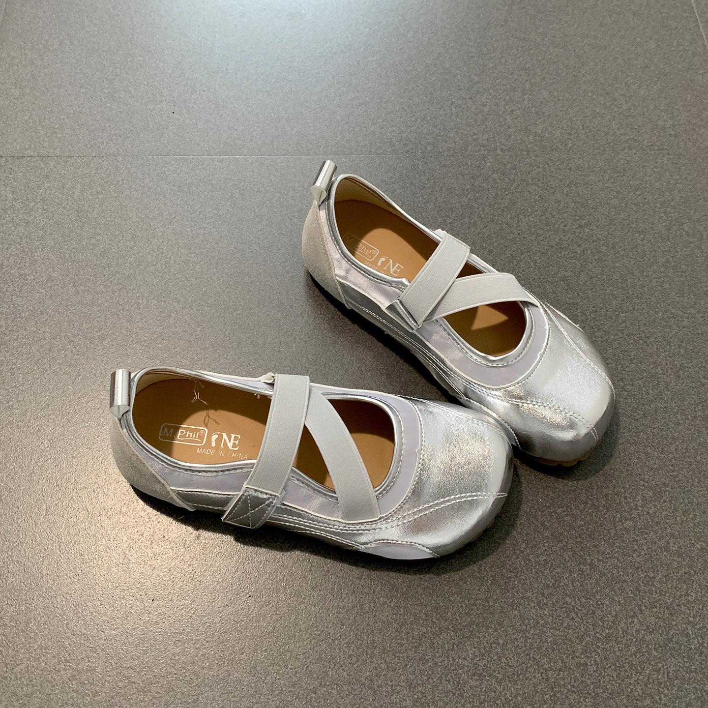 

Silver retro flat bottom inner height increase light mouth single shoes women s summer 2025 new with skirt versatile sports Mary Jane shoes 40 серебряный