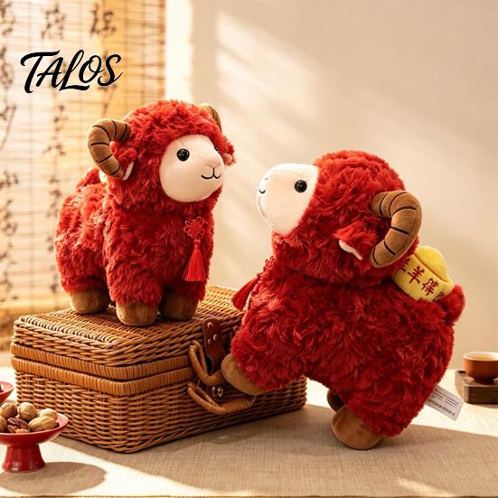 Lucky Mascot for New Year Red Sheep Doll with Chinese Knot Tassel, 2027 Traditional Style Craft Fluffy Plush Lamb, Lifelike Detail Plushie Home