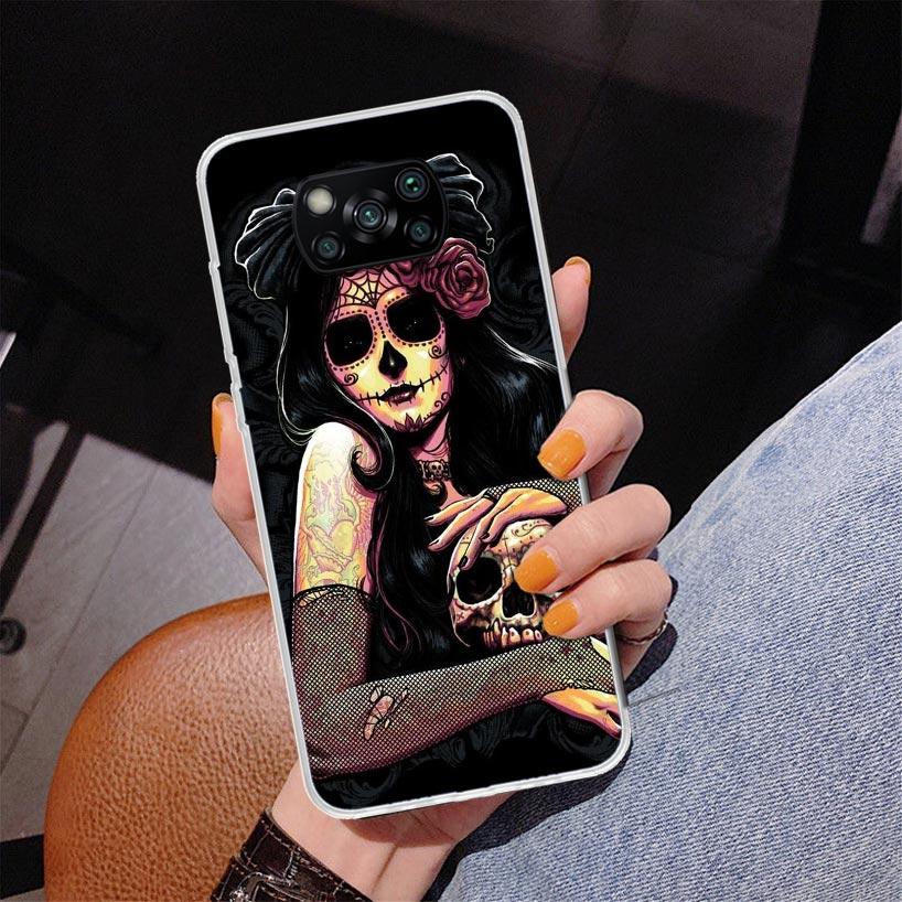 Catrina Beautiful Rose Girl Skull Phone Case For Xiaomi Poco X7 X6 X5 Pro F7 Ultra Redmi 15C 15 13C 13 12C 12 10 10A 10C 9 9A 9C