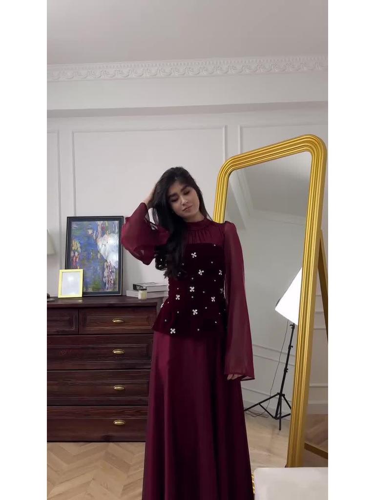 Rhinestone Women's Waist-Cinching Slimming Patchwork Long Dress - 2025 European & American Spring Fashionable Socialite Design