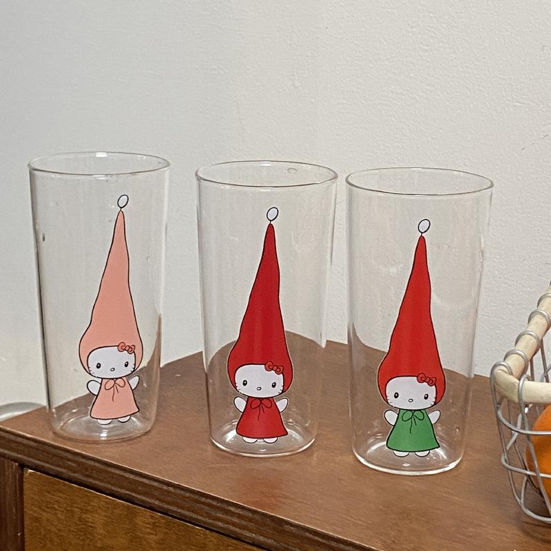 Creative Cartoon Hand-Painted Kt Cat High Borosilicate Glass Cute Pointed Hat Kitten Water Cup Juice Cup High Temperature Resistance