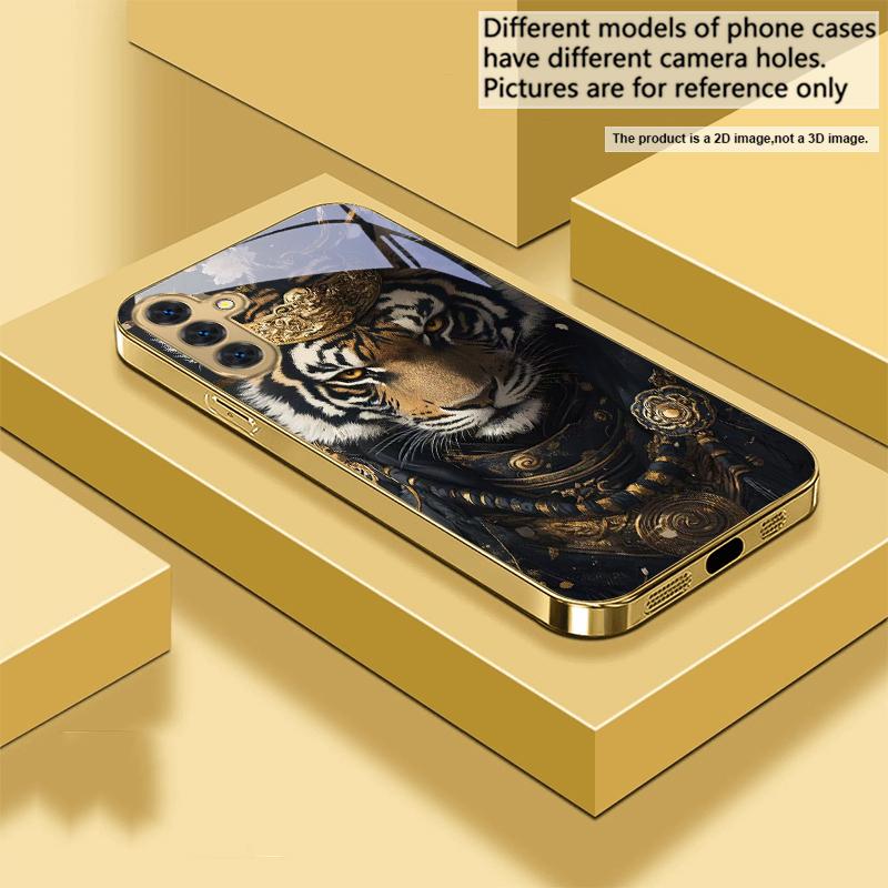 The Tiger of the Crown For Samsung Galaxy S20 FE S21 S22 S23 Plus S24 Ultra 25Ultra S21+ S9+ S22Plus Golden Glass Phone Case