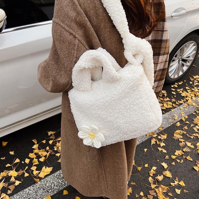 Bag Women's New Fashion Plush Bag In Winter Small Fresh Hand Carry Wool Bag One-shoulder Crossbody Large-capacity Bucket Bag