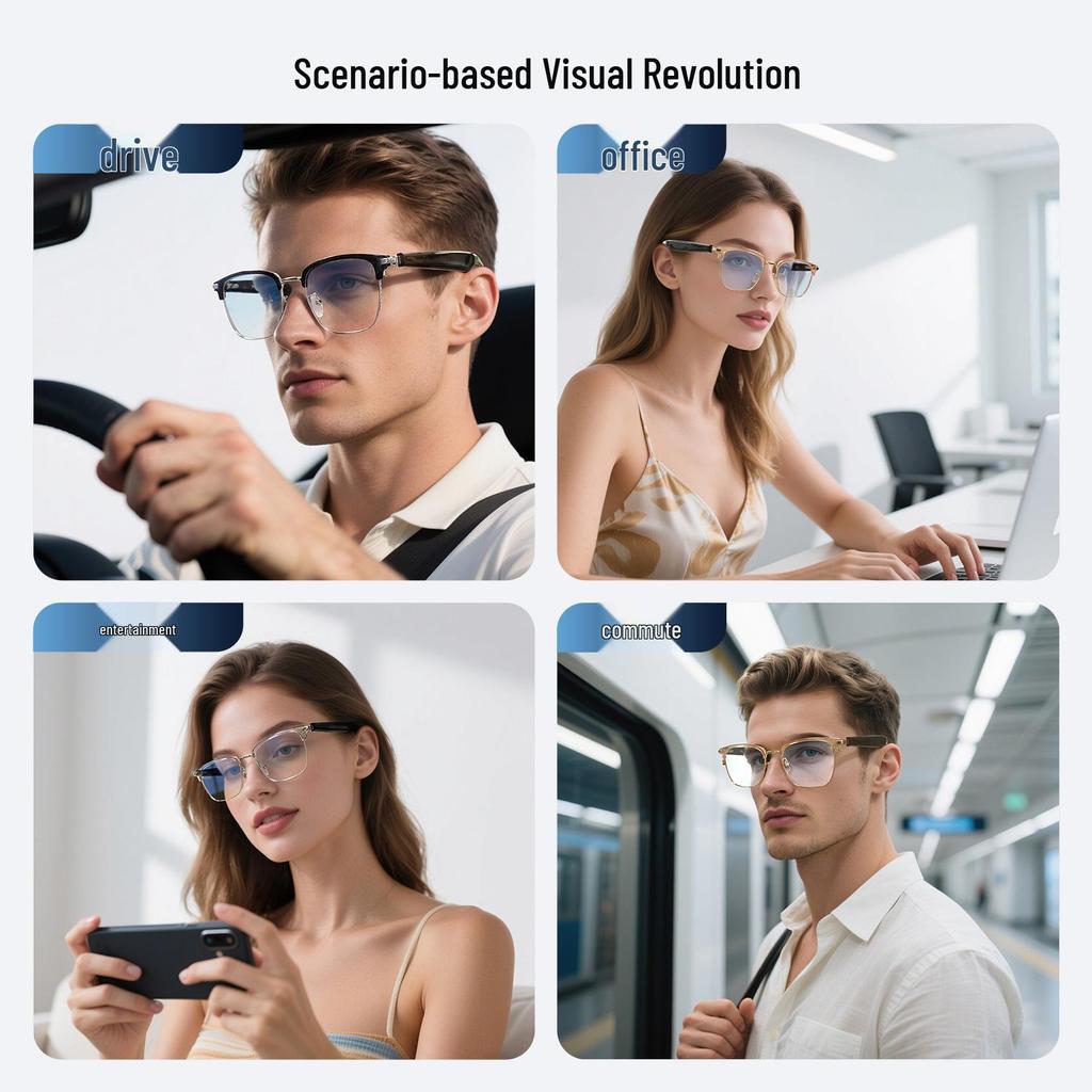 KI Bluetooth Smart Glasses mit automatischer Ein-/Aussch-Funktion, Metall-Federgelenke, Musik- & Anrufsensoren