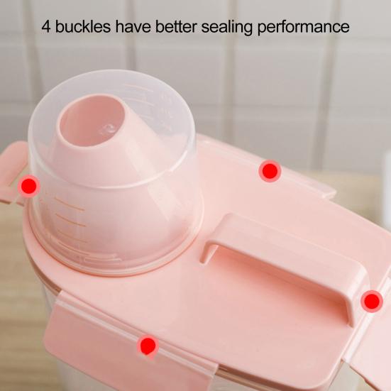 3L Rice Container with Measuring Cup Clear Airtight Lid Large Capacity Portable Handle Flour Bean Cereal Grain Food Storage Box