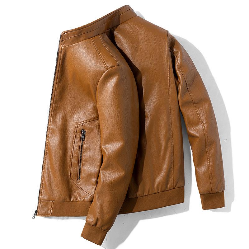 New Men's Spring and Autumn Leather Jackets, Men's Large Size Stand Collar Leather Jackets, Men's Jackets, Casual Motorcycle Wear Leather Jackets