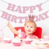 Whaline Light Pink Glitter Happy Birthday Banner Hot Girl Party Decoration Summer Hanging Garland for Pink Birthday Baby Shower Party Backdrop