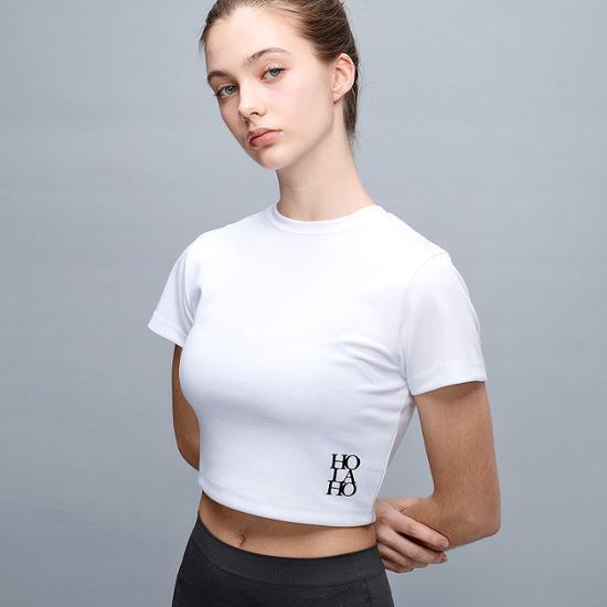 Horaho Logo Basic Crop Sports Short Sleeve T-Shirt (White/Black)