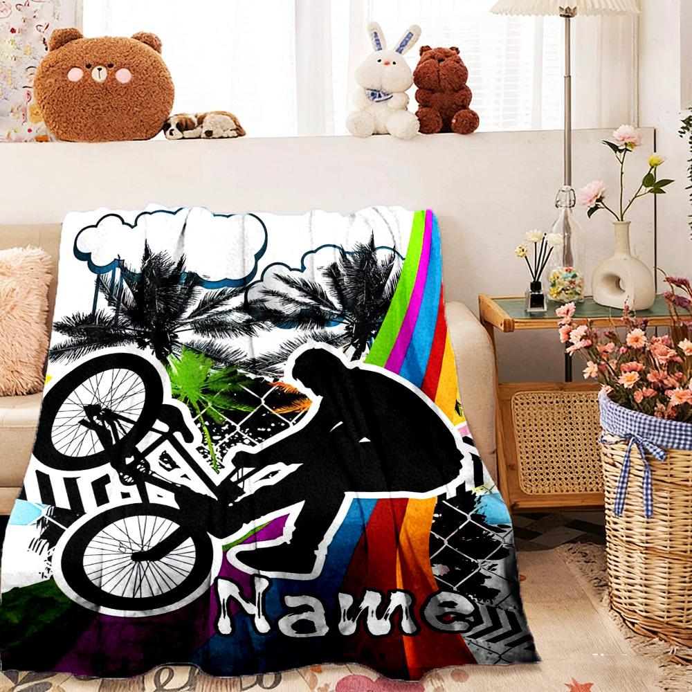 Customize Your Name Home Blankets Bmx Bike Adventure Comfortable Soft Lightweight Allseason Multipurpose Blanket For Picnics Sofas Offices Beds Living