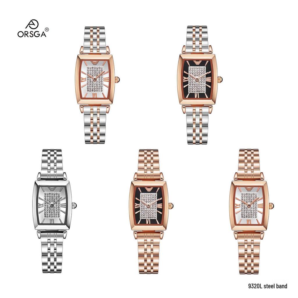 Oushijia New Square Diamond Women's Roman Minimalist Tonneau Quartz Watch