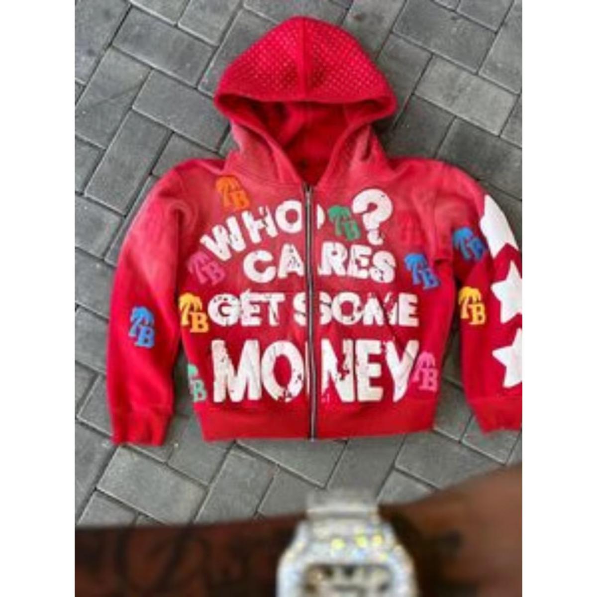 LUXEON Y2K Trendy Letter Pattern Loose Casual Comfortable Hooded Zipper Retro Hoodie Jacket Top Unisex S красный