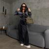 Womens Street Style Tracksuit 2 Piece Set Long Sleeve Hooded Cardigan Elastic Waist Pants Casual Sportswear