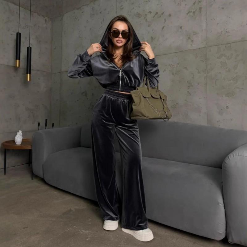 Womens Street Style Tracksuit 2 Piece Set Long Sleeve Hooded Cardigan Elastic Waist Pants Casual Sportswear