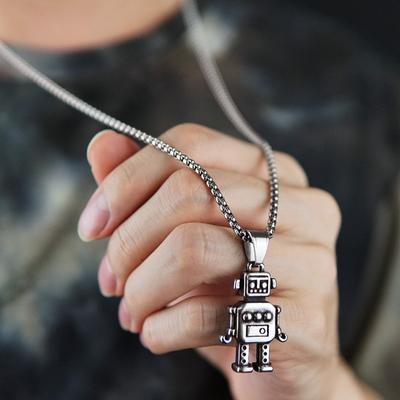 Street Trendy Japonský a Korejský Retro Stavebnicový Robot Náhrdelník Přívěsek Hip Hop Titanová Ocel Náhrdelník