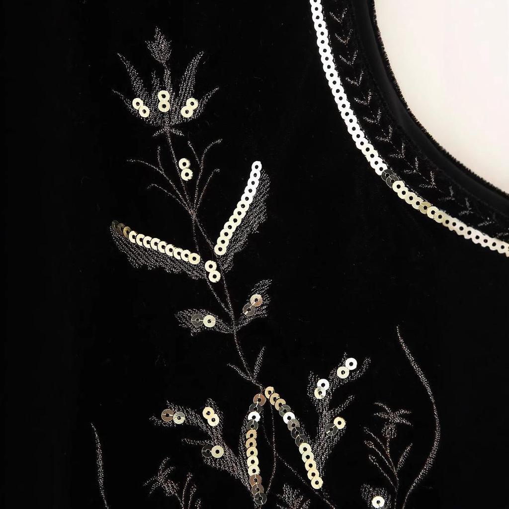 European and American Women's Sequin Embroidered Velvet Cardigan Vest